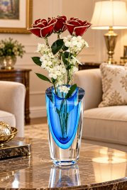 Past, Present, Future 11" Platinum Roses in Azure Vase